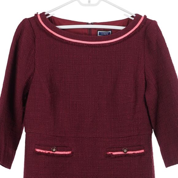 NWT J.CREW Sheath Dress 12 Burgundy Red Cotton Tweed Boatneck 3/4 Sleeve AR712 - Picture 2 of 11